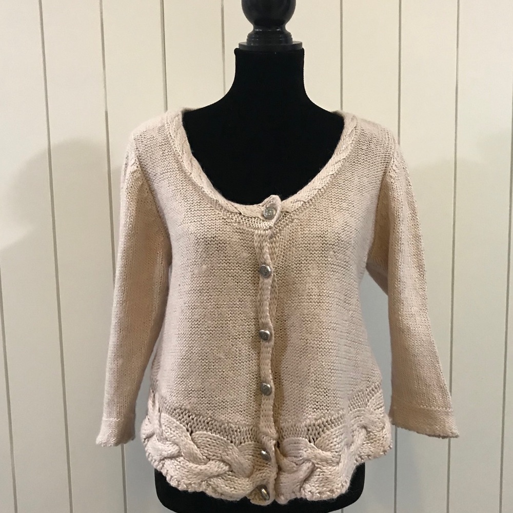 Cream Women's Sweater with Button Detail